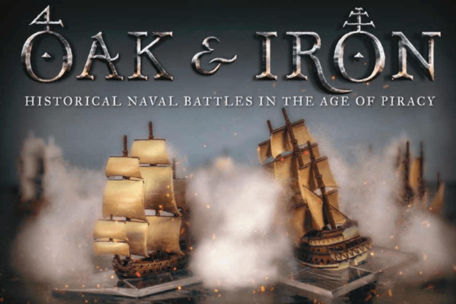 Oak & Iron Miniatures game promo photo - ships engaged in combat