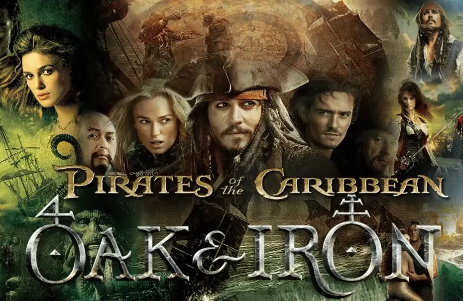 Pirates of the Caribbean collage with Oak & Iron logo